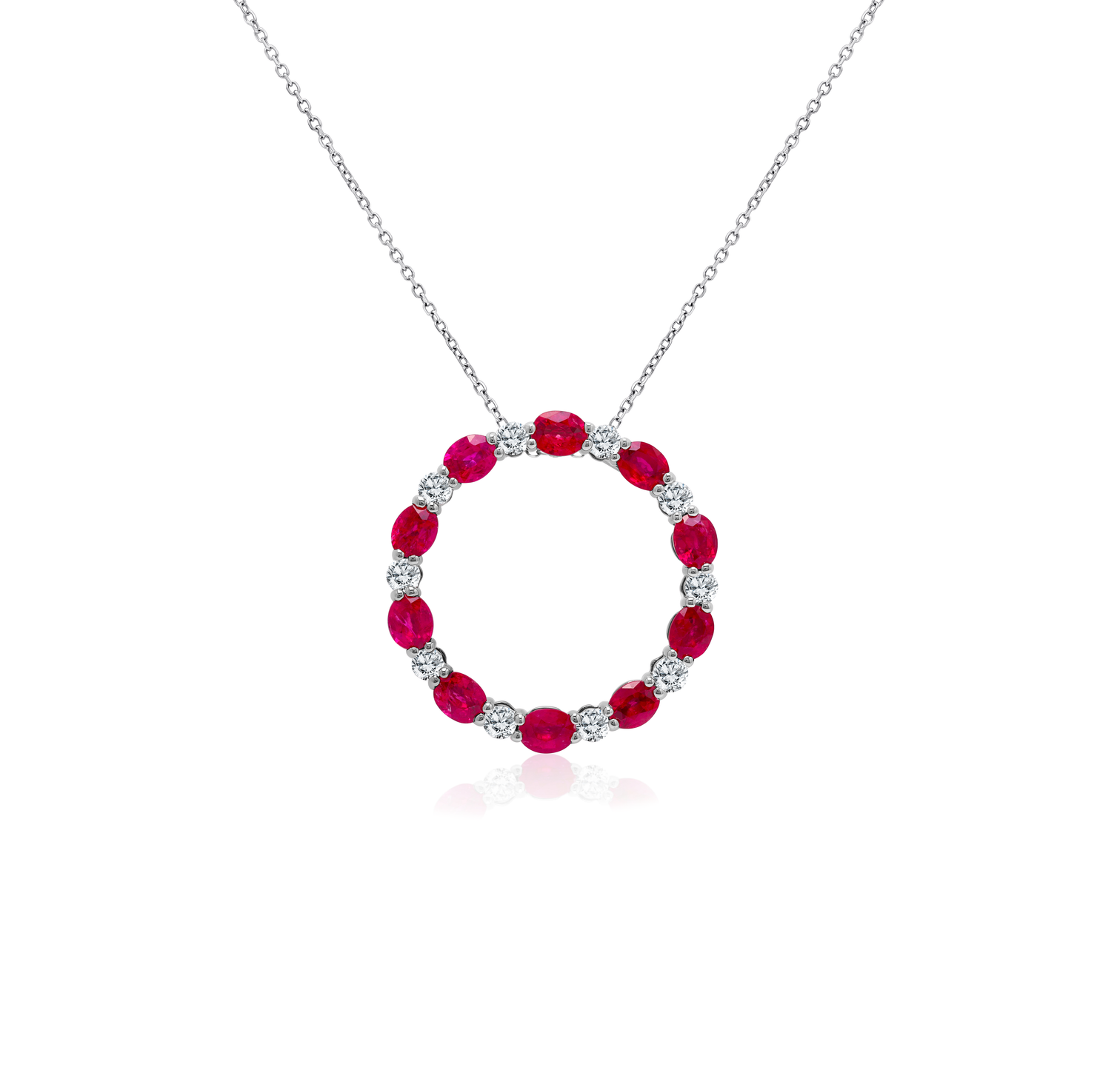 Sabel Collection White Gold Alternating Ruby and Diamond Circle Pendant